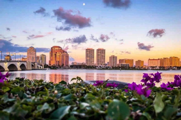 West Palm Beach Florida skyline sunset
